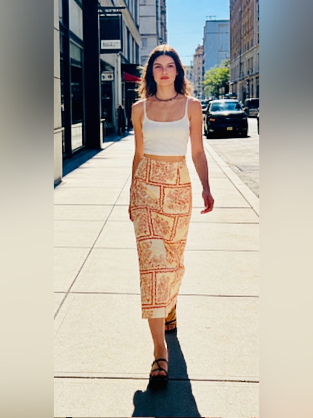 NWT Lulu's Cream Maxi Skirt with Orange Block Floral Motif